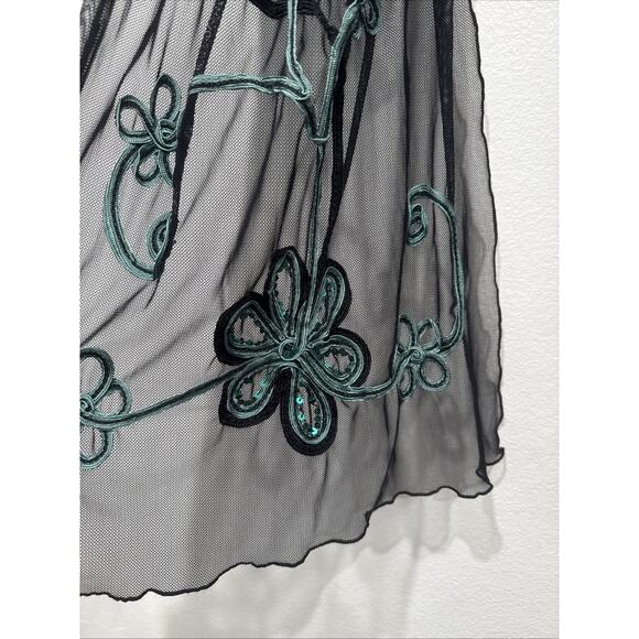 Phase Eight Black Green Tapework Sheer Scarf Y2K Look Whimsigoth Floral Sequin - Picture 4 of 10